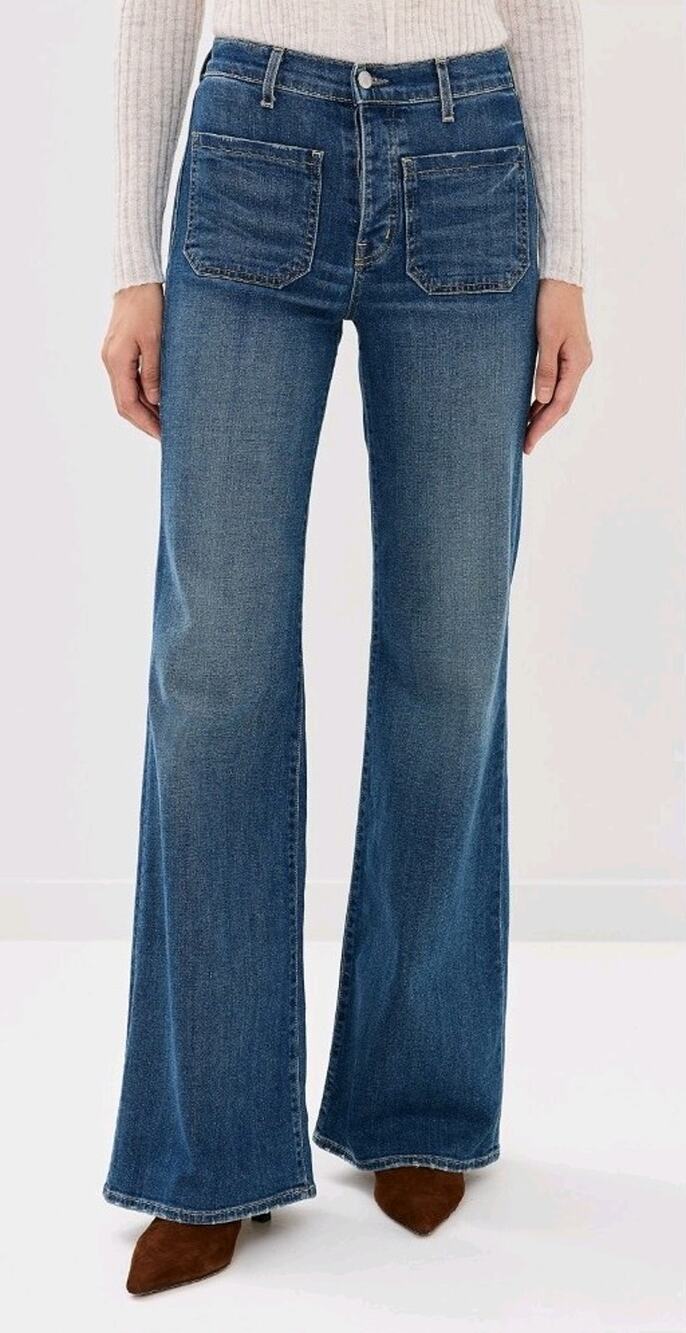 Nili Lotan Womens Button Fly Mid Rise Florence Flare Leg Jeans Blue Size 27